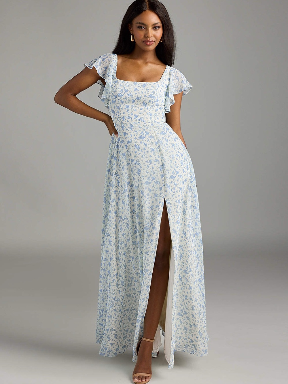 NWT Azazie Bondi Cottage Core Bridesmaid Dress in Blue/WhiteDitsy Floral Sz. 16